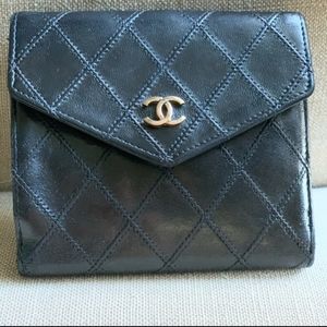 Authentic Black Vintage Chanel leather wallet